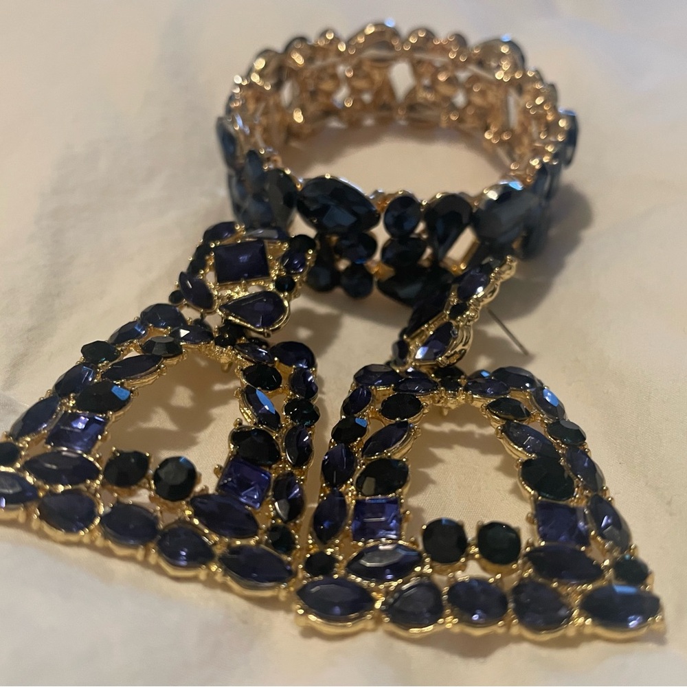 Just Me Royal Blue and Gold Geometric Earrings + FREE BELT!